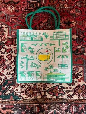 Masters Canvas Tote with Green Illustrations and Yellow Logo